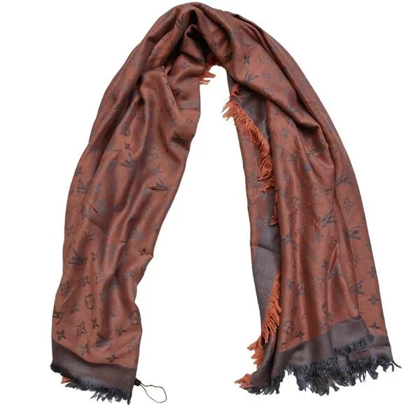 LOUIS VUITTON LV Vintage Mauve Pink Gray Silver Monogram Scarf Shawl Wrap  VWT - Picture 4 of 10